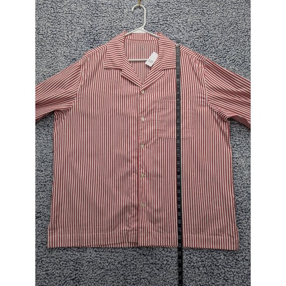 NWT GAP Sleep Poplin Shirt Mens LG Button Up Striped Long Sleeve Pajama Top Red - Picture 12 of 14